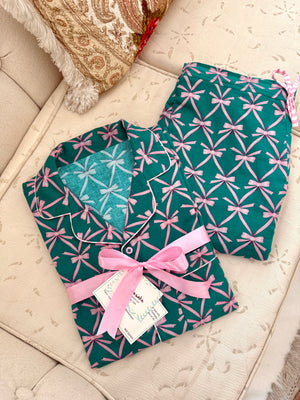 Green Bows Flannel Nightwear