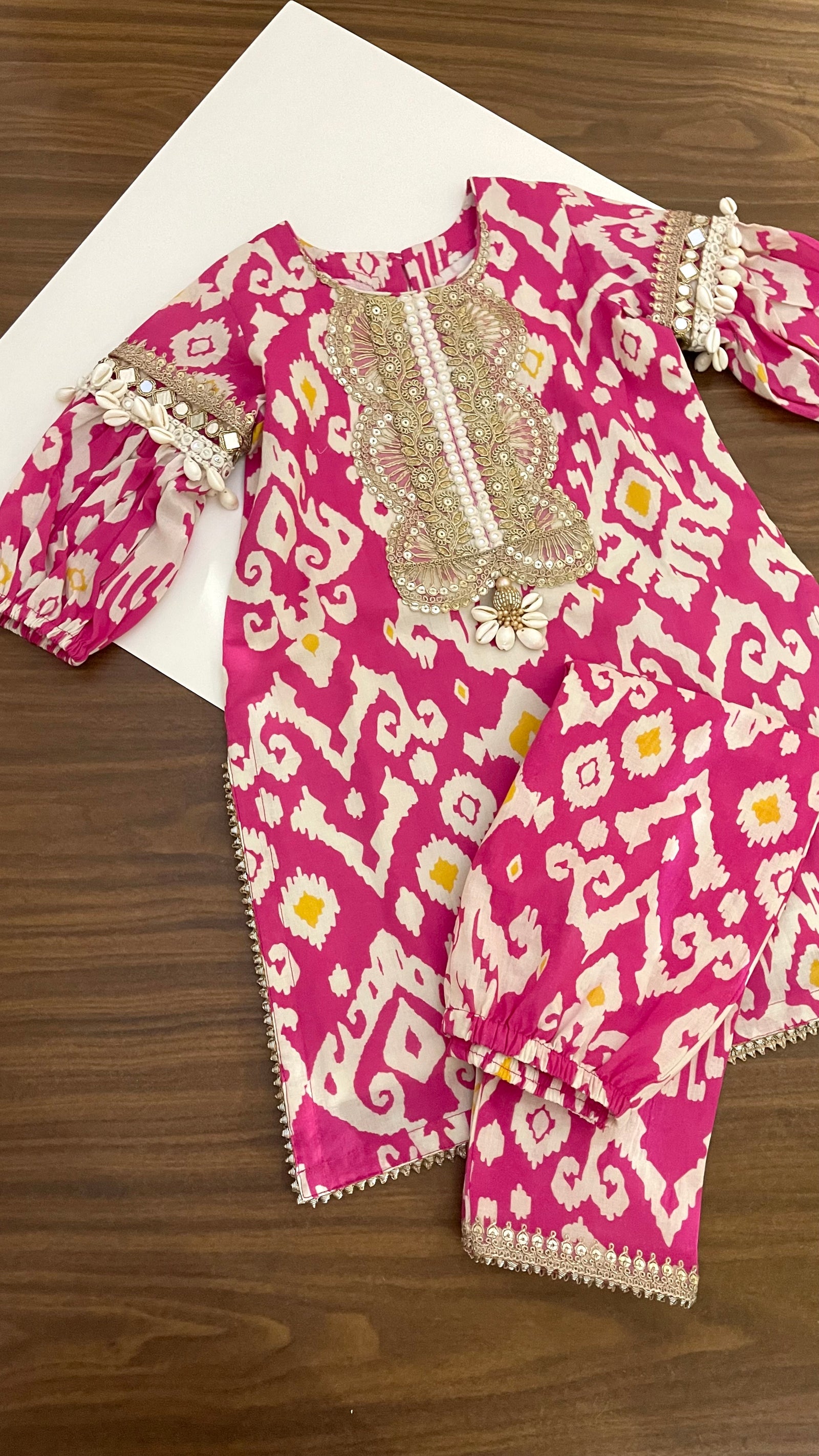 Pink Ikat Girl’s Kurta Pyjama set