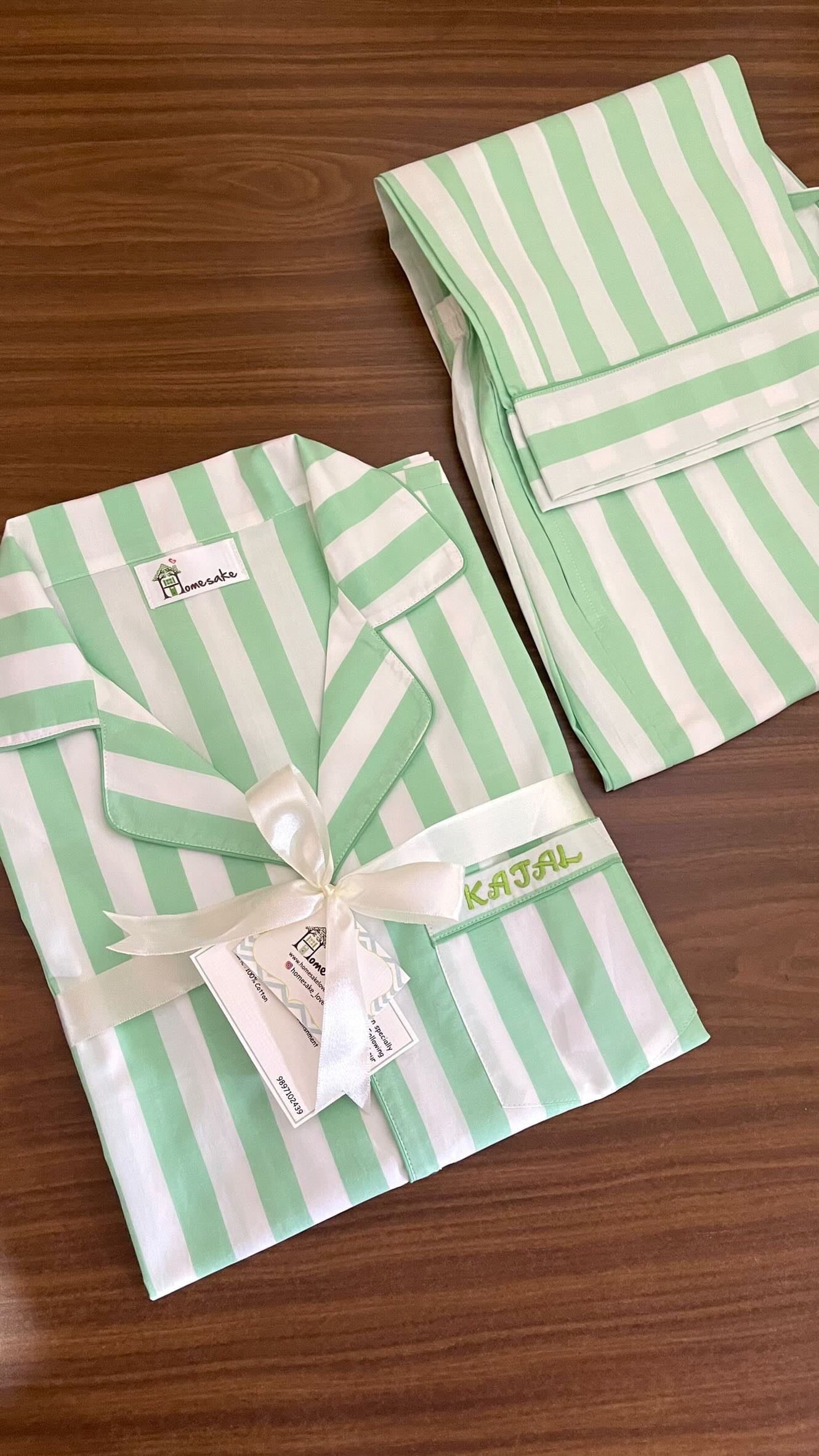 Mint Geeen Stripes Nightwear