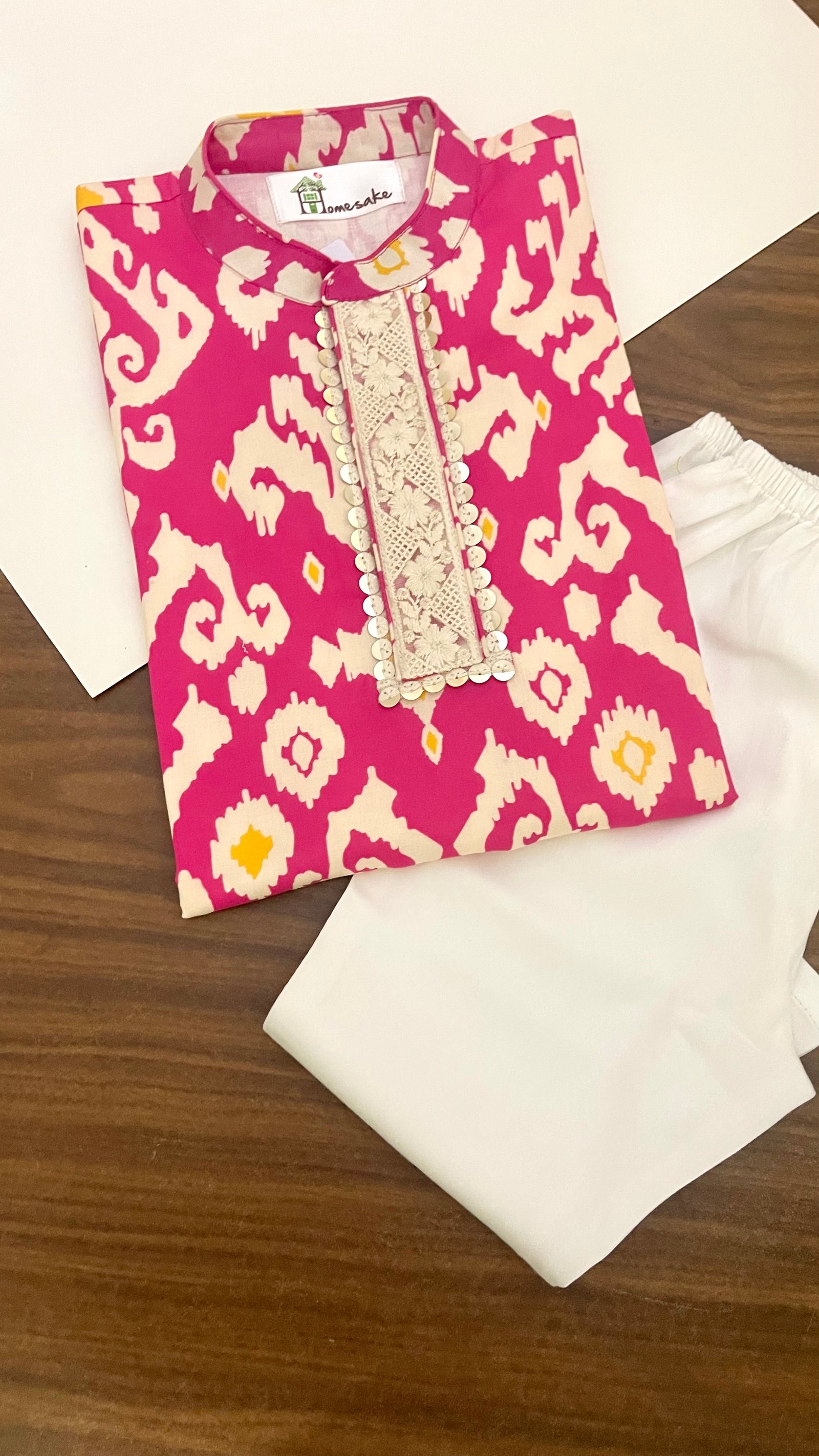 Pink Ikat Boys Kurta set