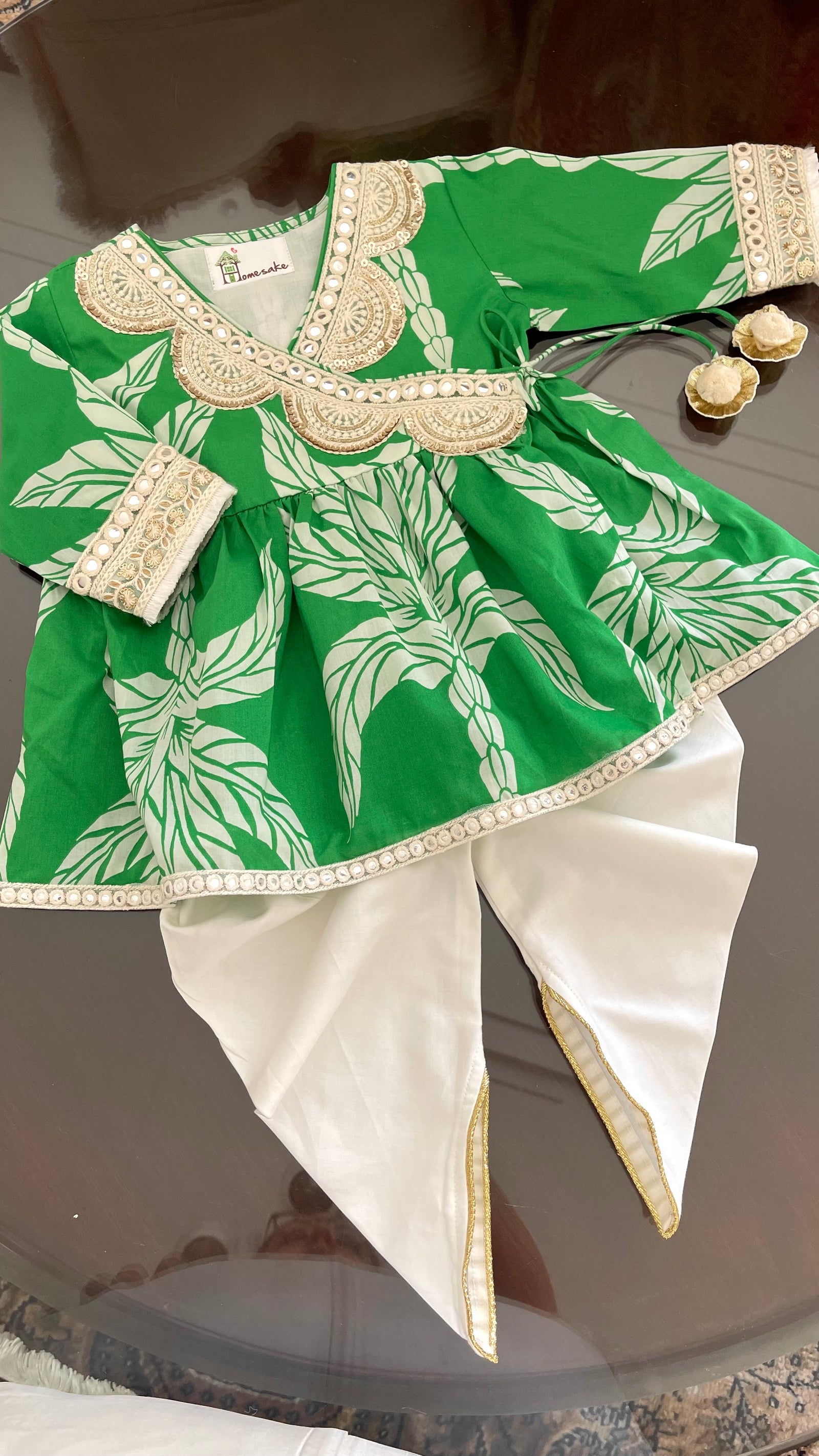 Emerald Palms Girls Dhoti Set