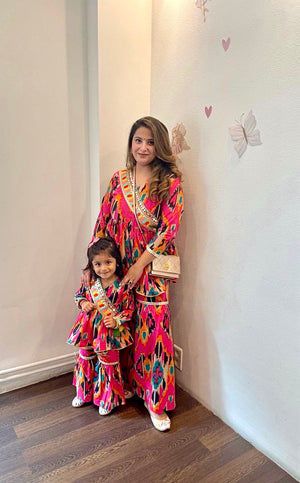 Pink Ikat Girls Sharara Set