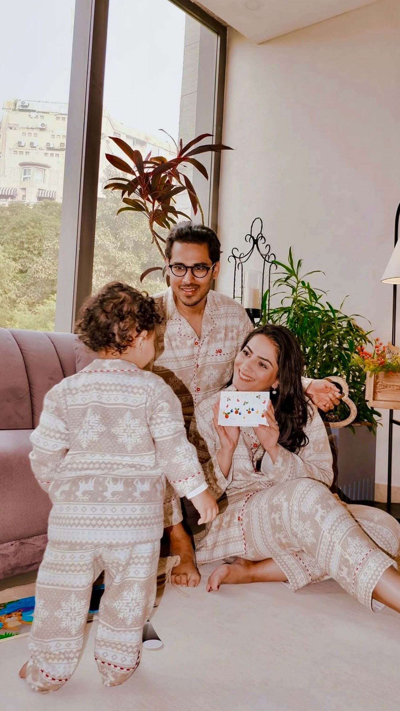 Surbhi’s Beige Reindeer Flannel Nightwear