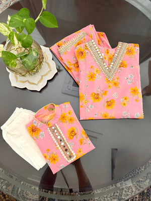 Peach Sunflower Boys Kurta Set