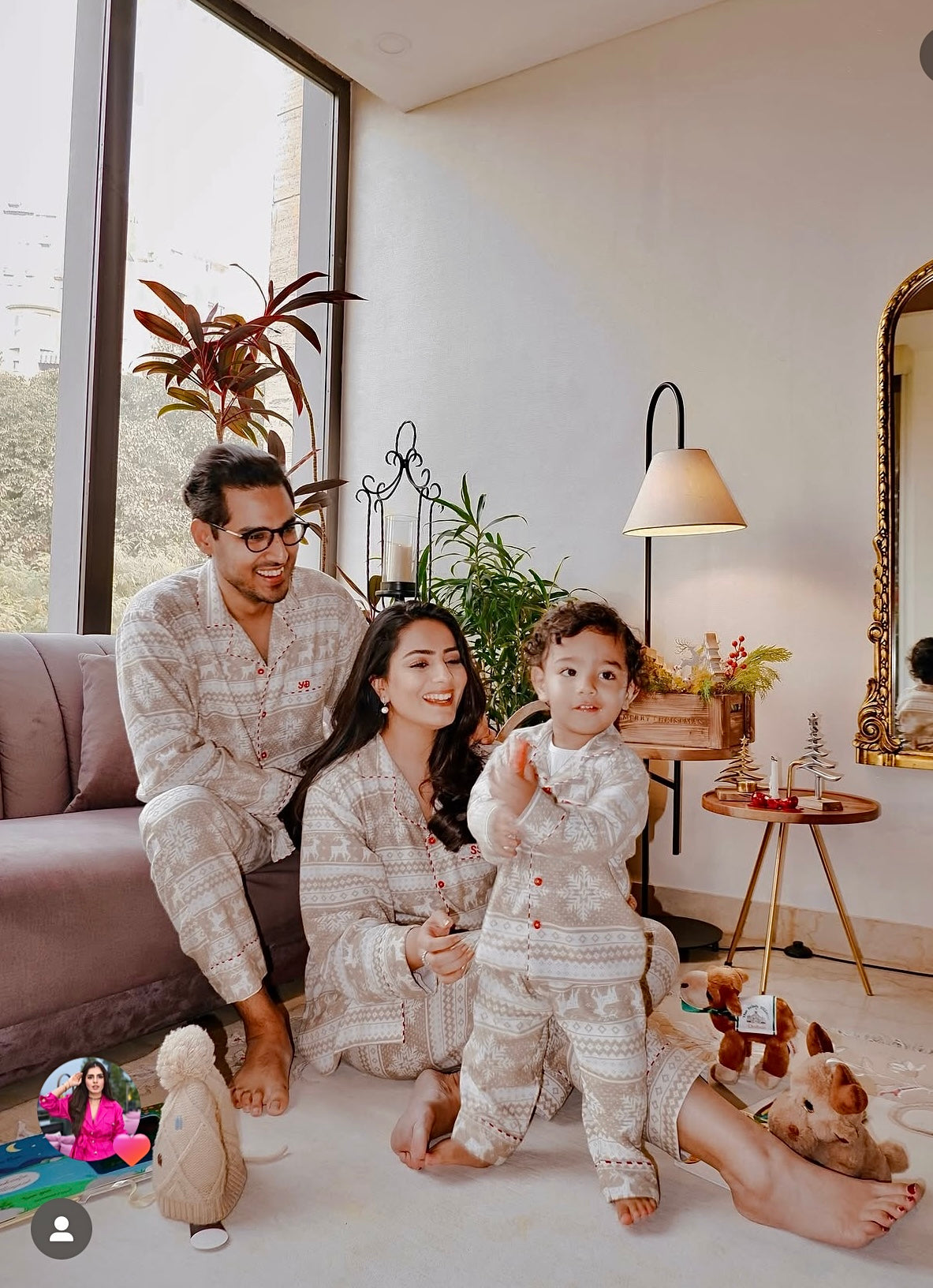 Surbhi’s Beige Reindeer Flannel Nightwear