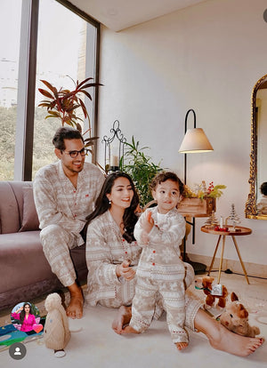 Surbhi’s Beige Reindeer Flannel Nightwear