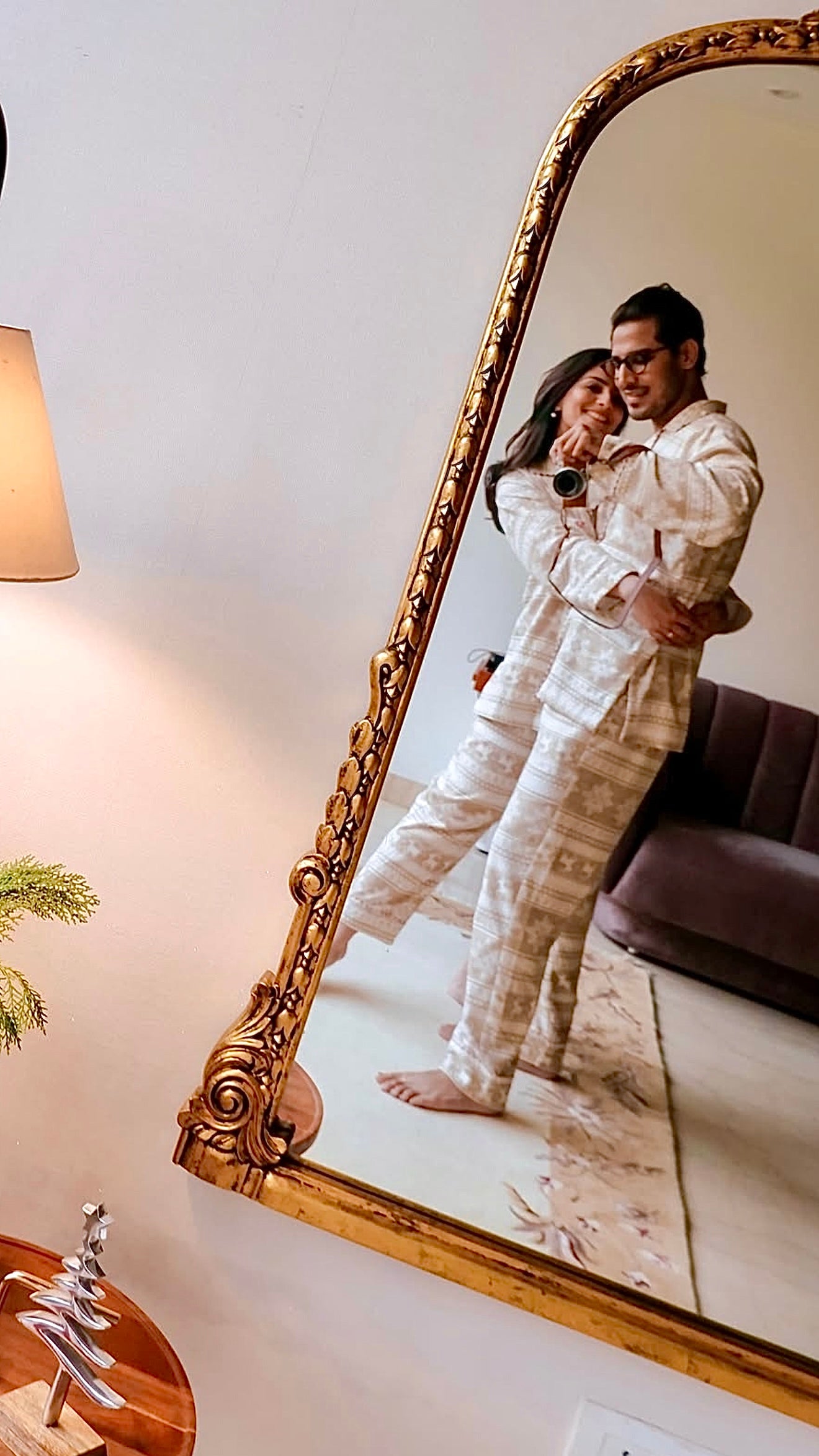 Surbhi’s Beige Reindeer Flannel Nightwear