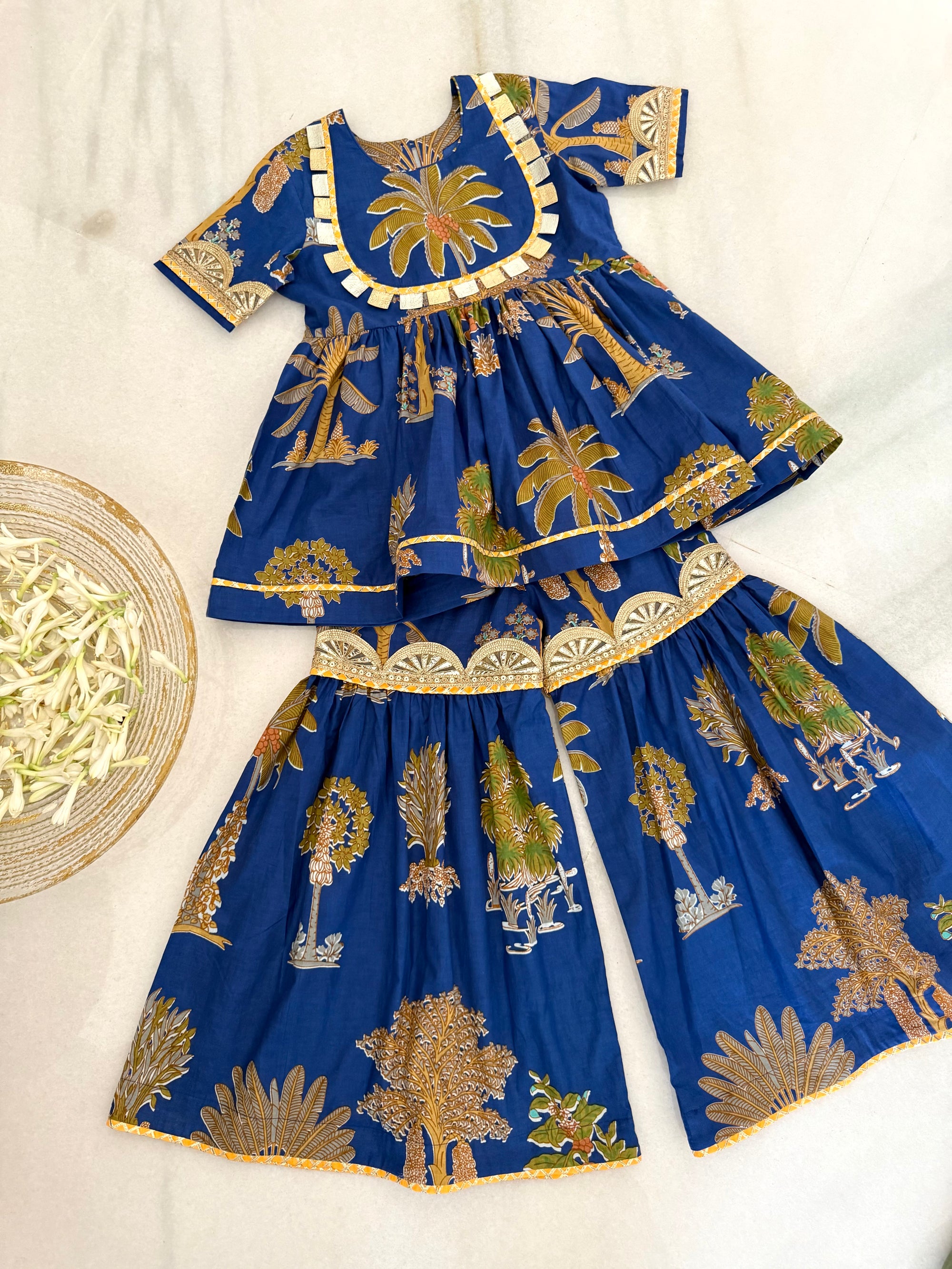 Royal Blue Yoke Sharara Set