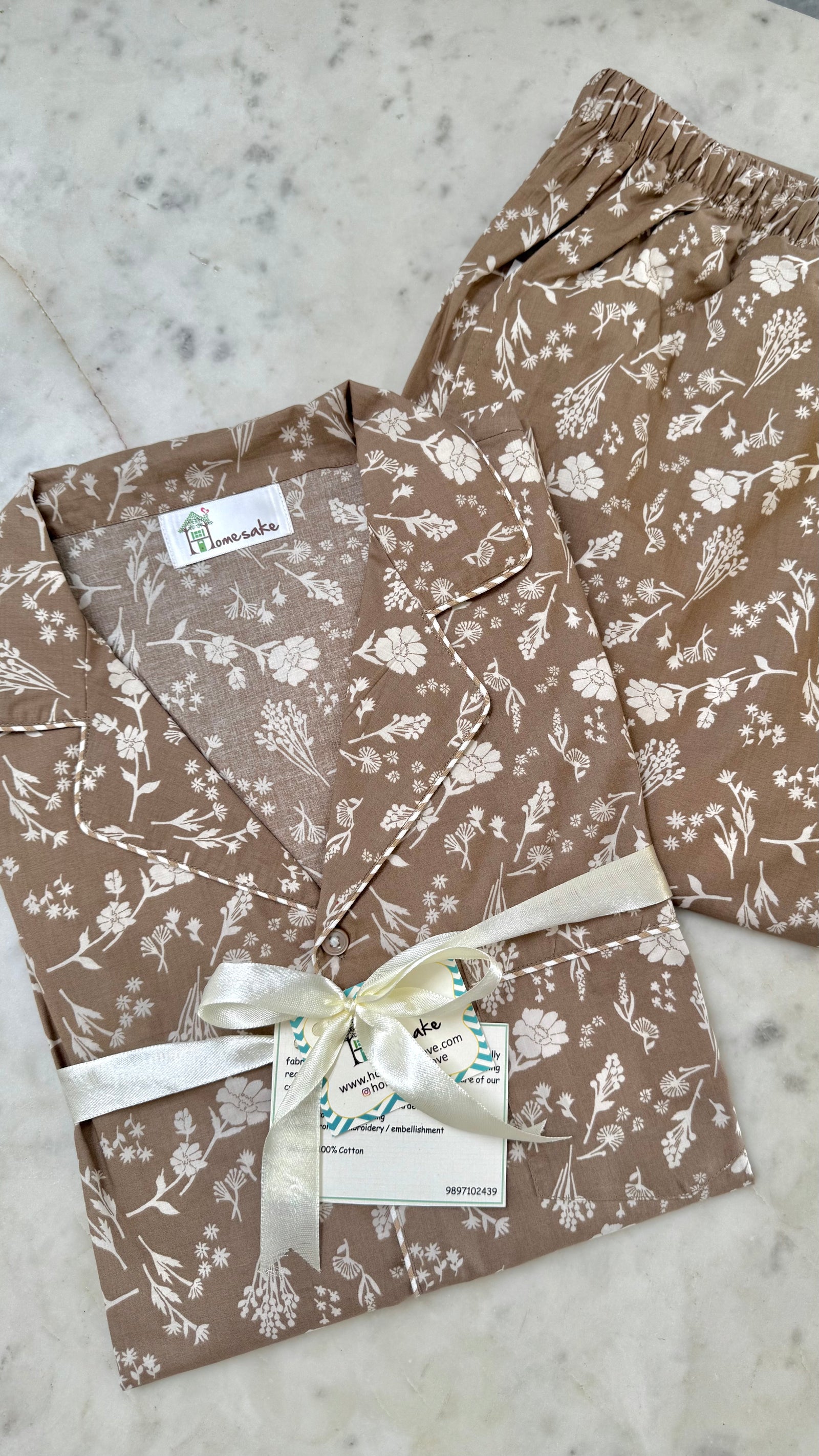 Beige Ditsy Florals Nightwear