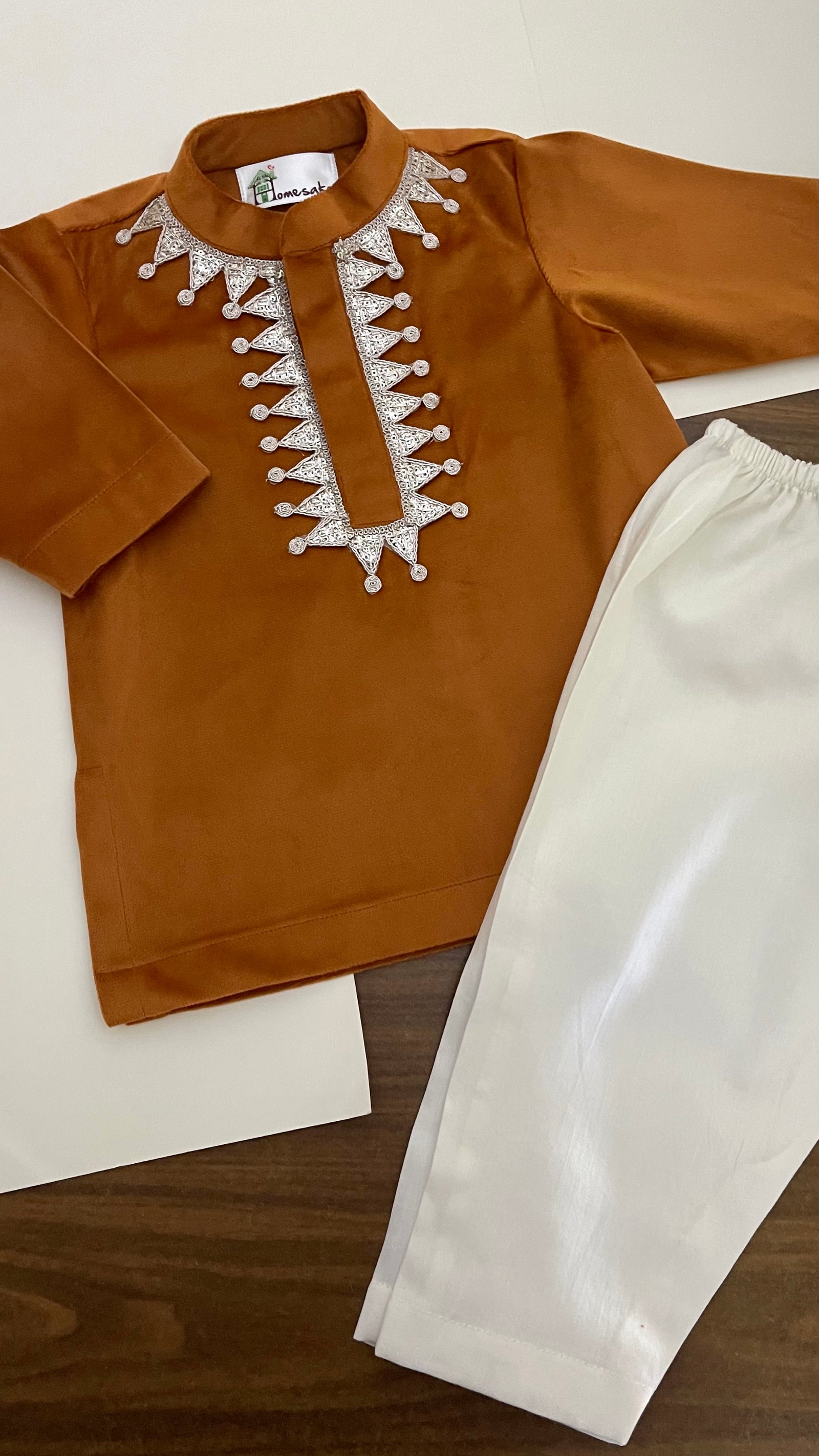 ‘Saanjh’ Orange Velvet Boys Kurta set