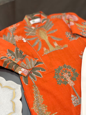 Orange Kottayam Kurta Pyjama set
