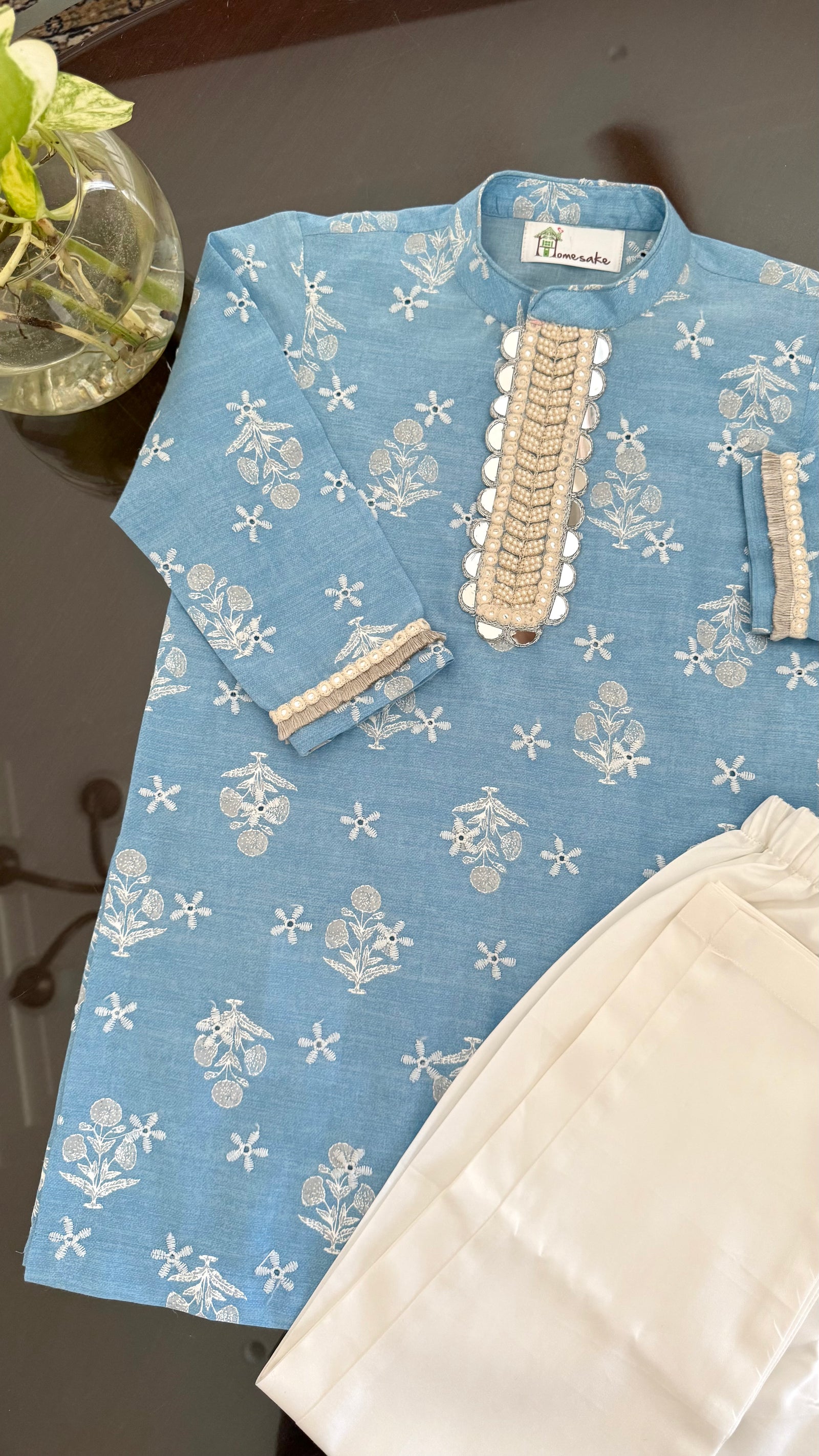 Blue Booti Kurta Pyjama set