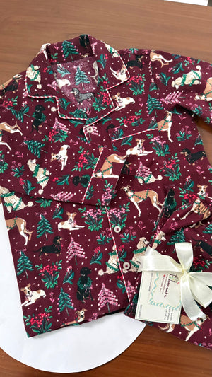 Maroon Mistletoe Flannel Nightwear