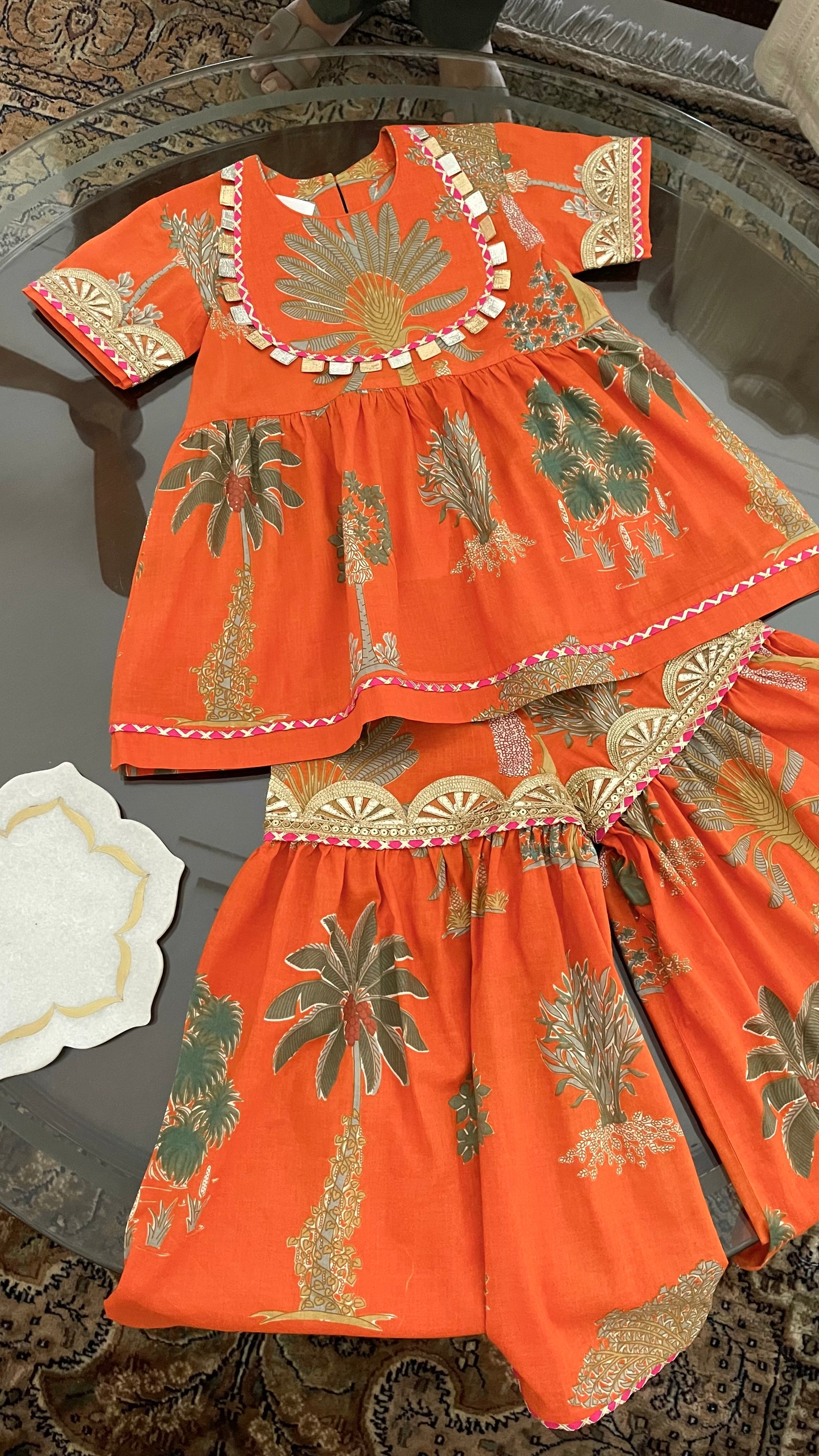 ‘Noor’ Orange Yoke Sharara Set