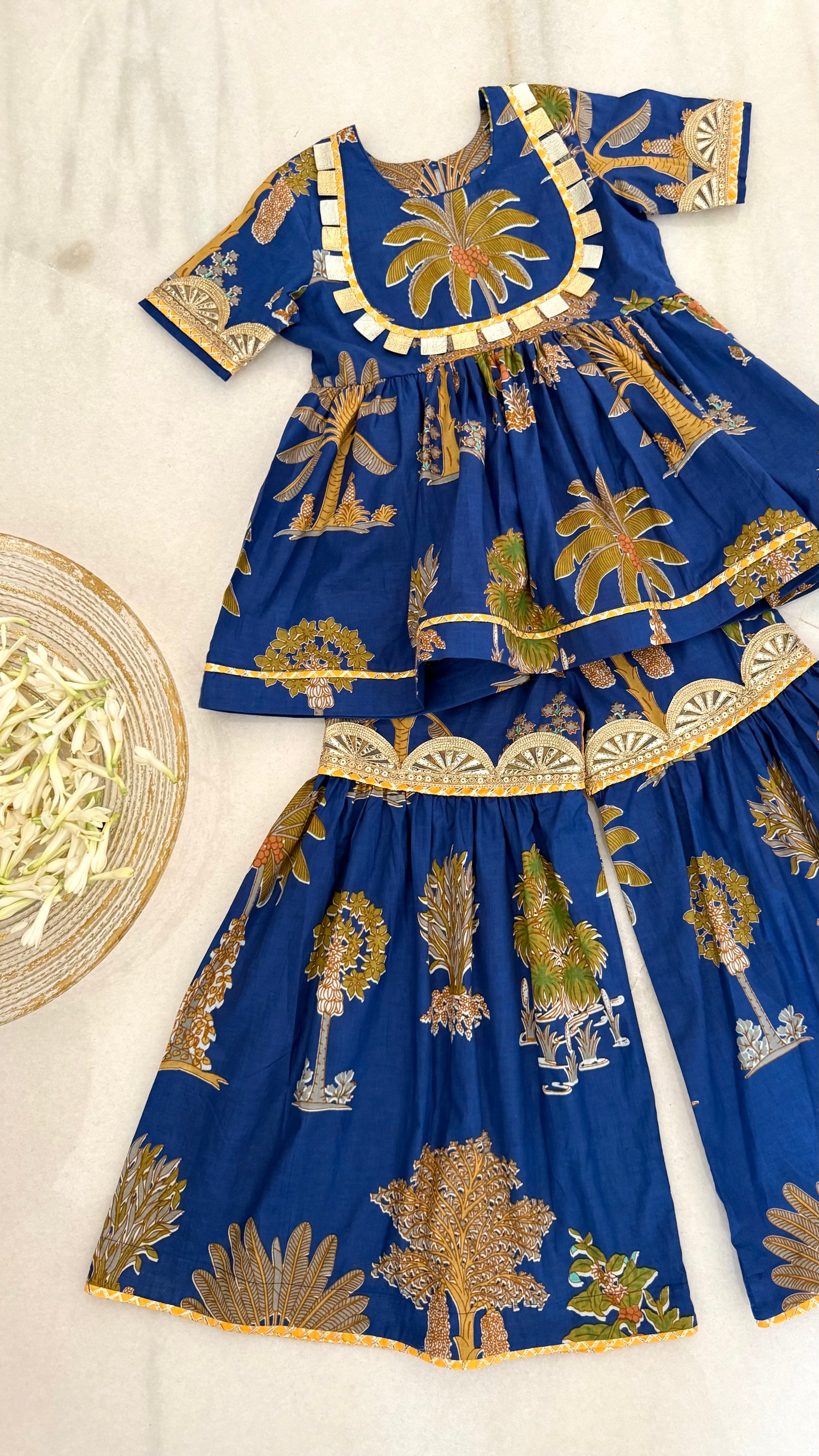 Royal Blue Yoke Sharara Set