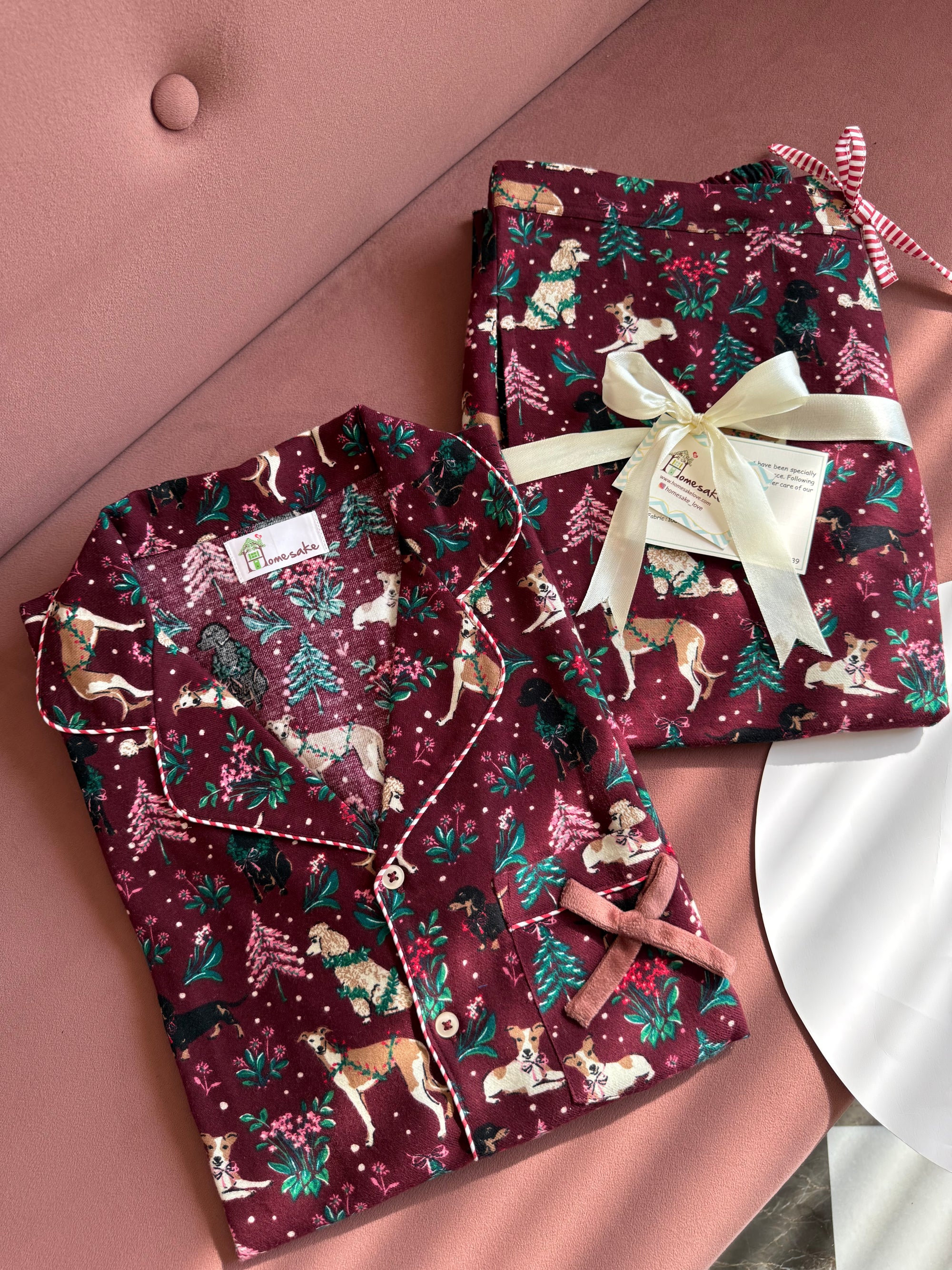 Maroon Mistletoe Flannel Nightwear