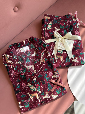 Maroon Mistletoe Flannel Nightwear