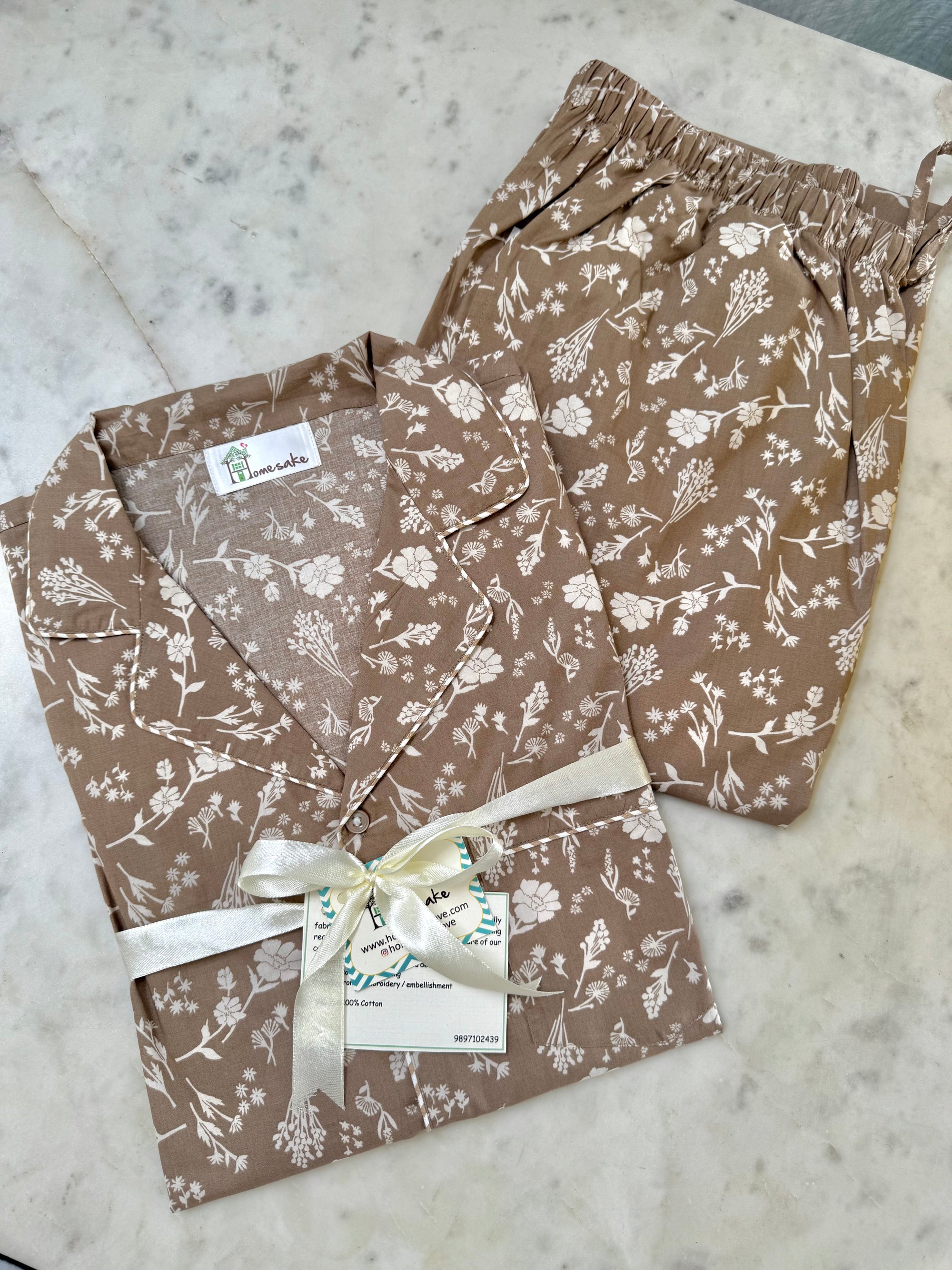 Beige Ditsy Florals Nightwear
