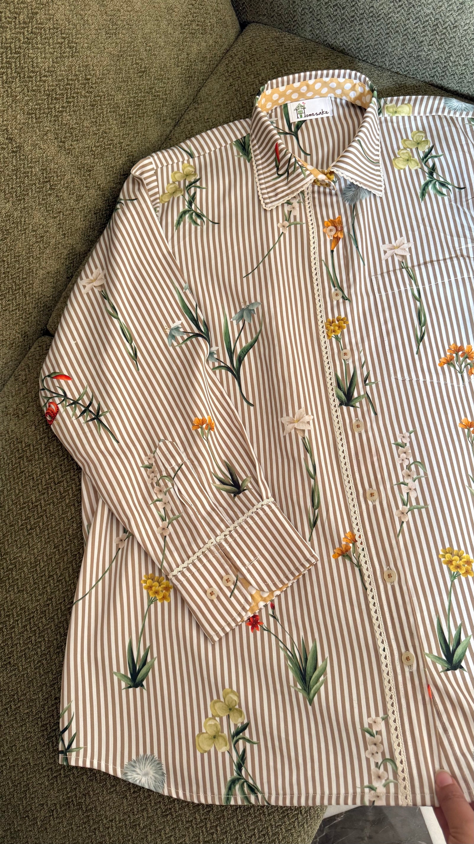 Beige Stripe Floral Shirt