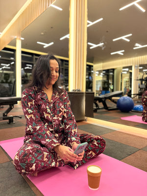 Maroon Mistletoe Flannel Nightwear