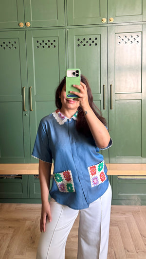 MOLLIE Crochet Tencil Denim Shirt