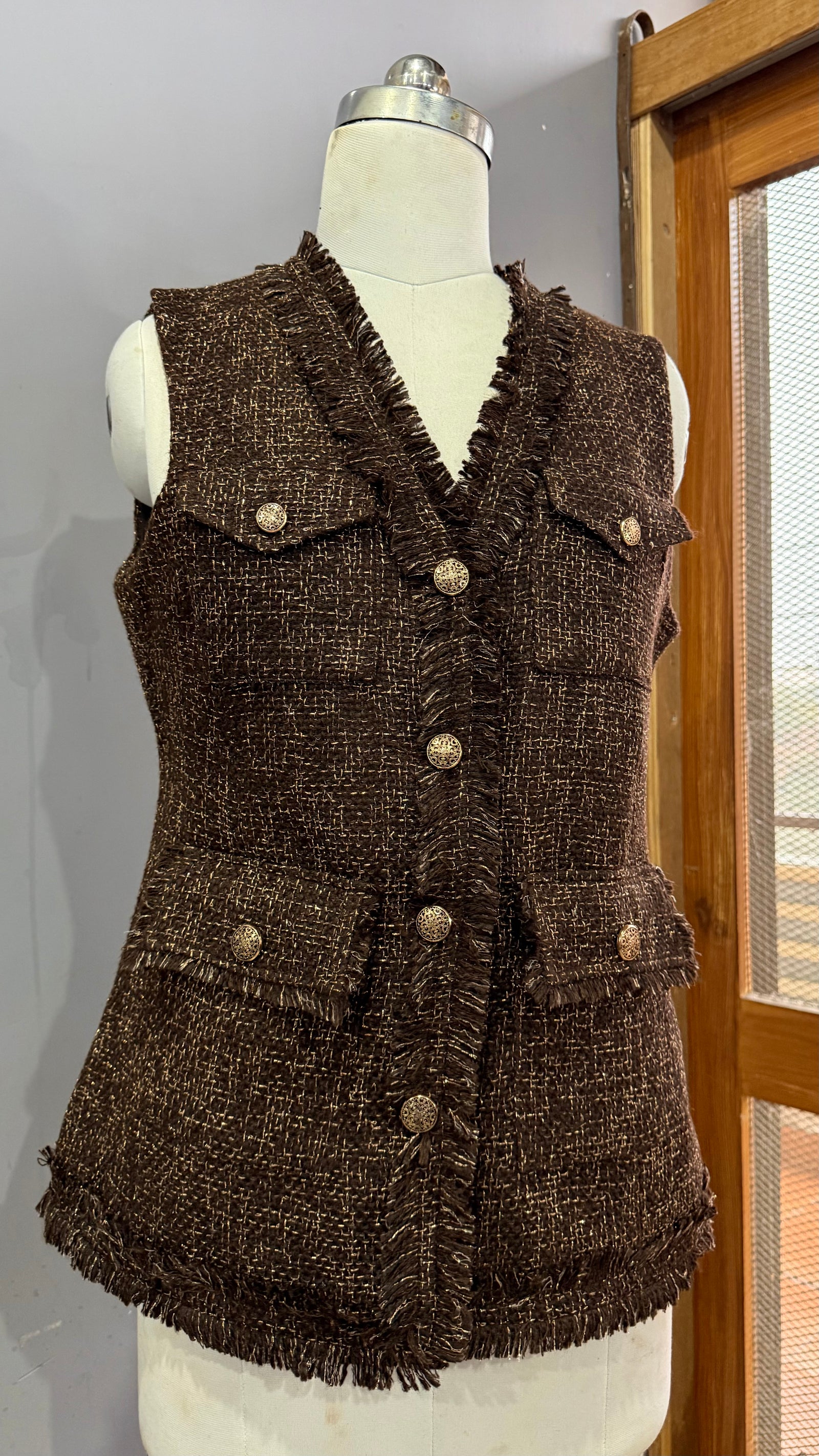 EVELYN Molten Gold & Brown Jacket Sleeveless