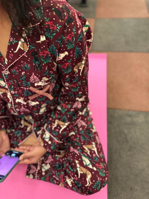 Maroon Mistletoe Flannel Nightwear