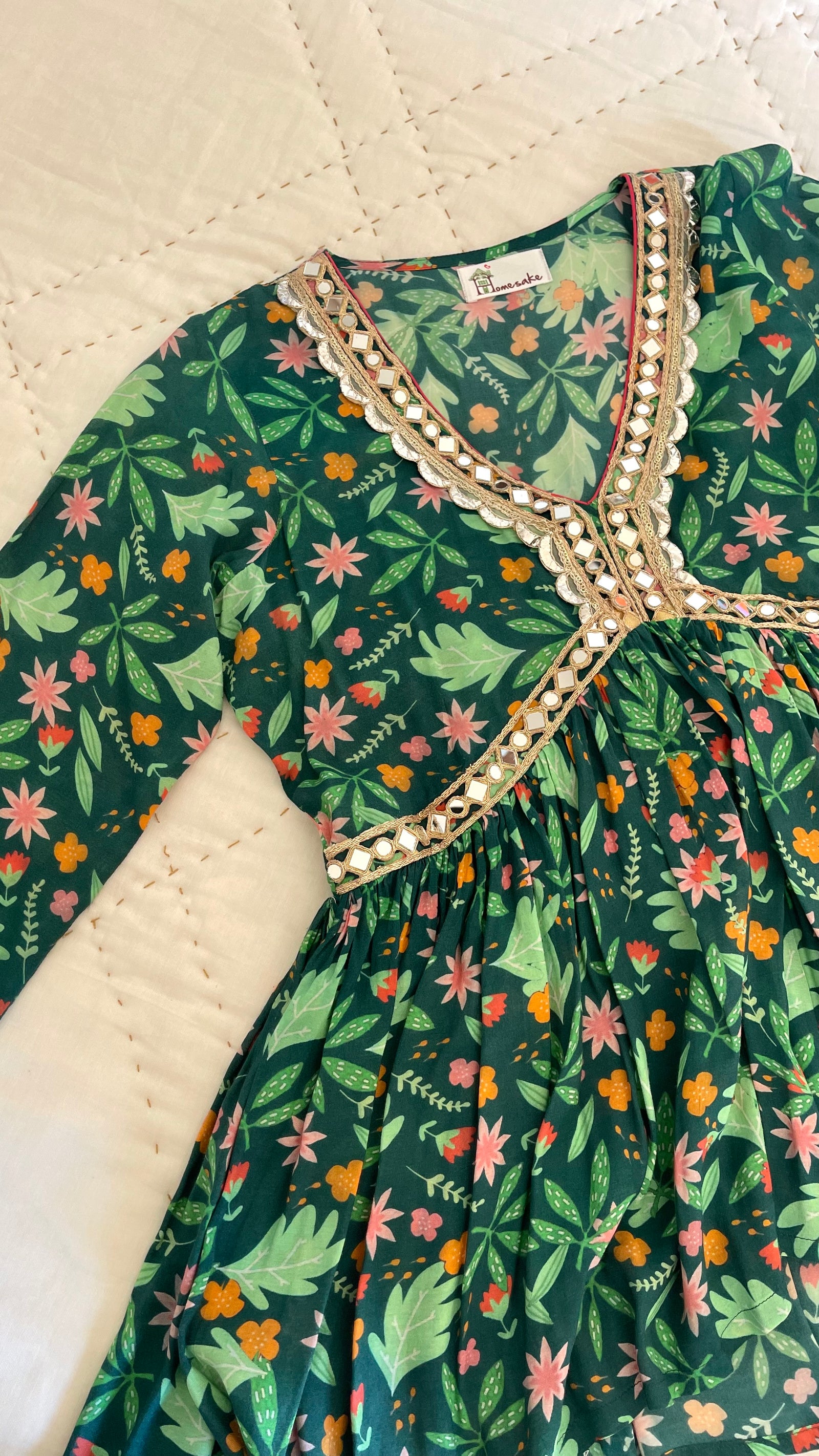 Green Spring Peplum Sharara Set