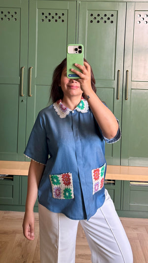 MOLLIE Crochet Tencil Denim Shirt
