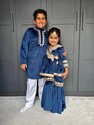 Navy Velvet Boys Kurta Set