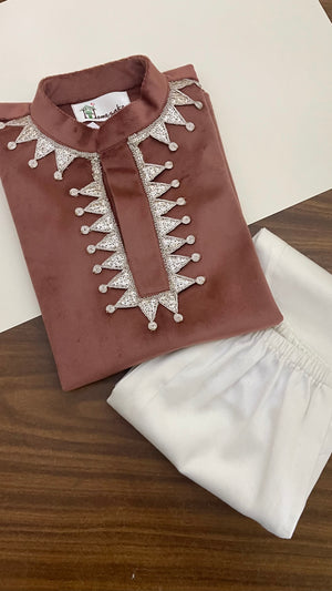 Blush Velvet Boys Kurta set