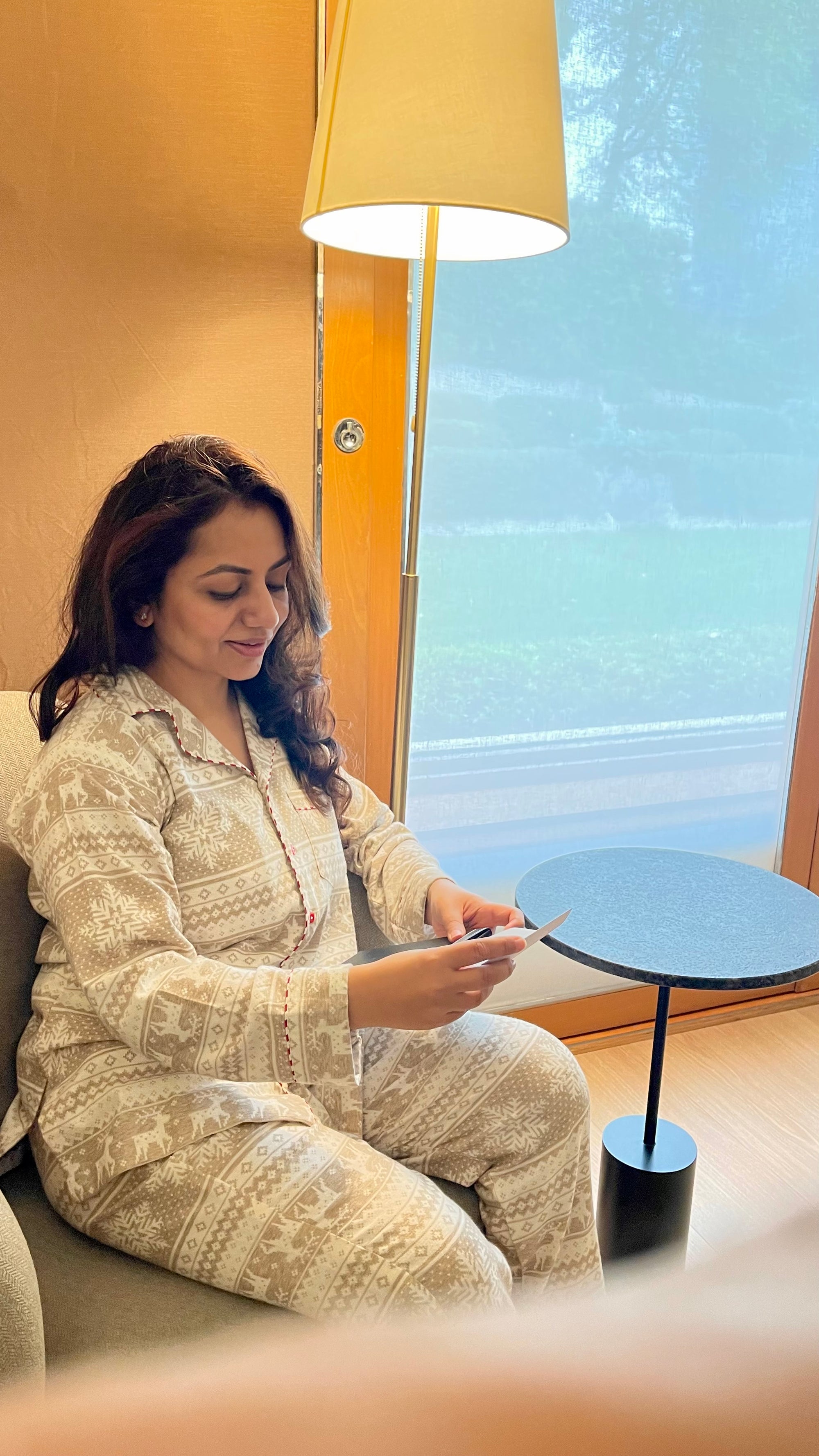 Surbhi’s Beige Reindeer Flannel Nightwear