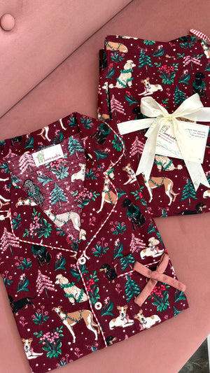 Maroon Mistletoe Flannel Nightwear