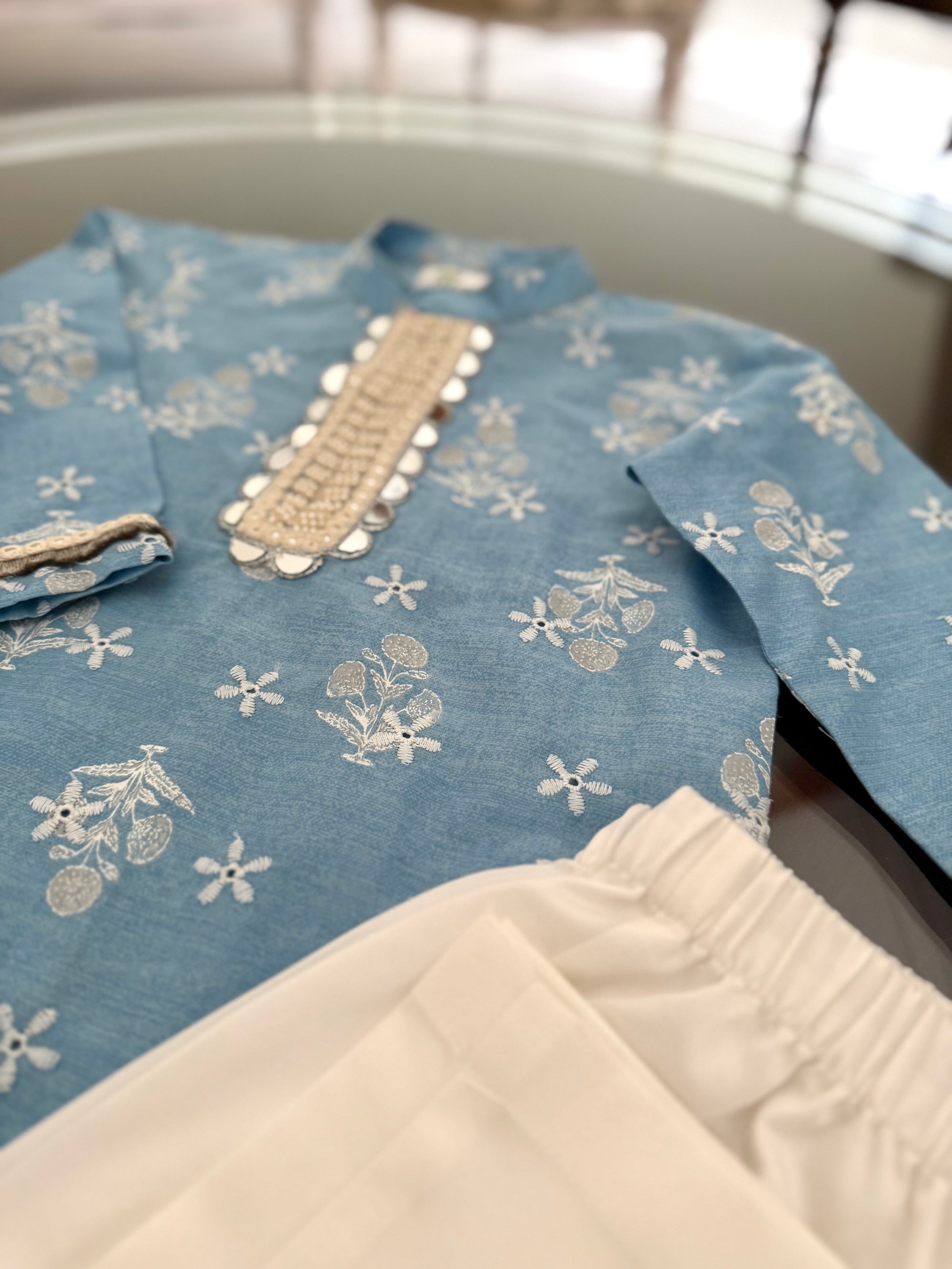 Blue Booti Kurta Pyjama set