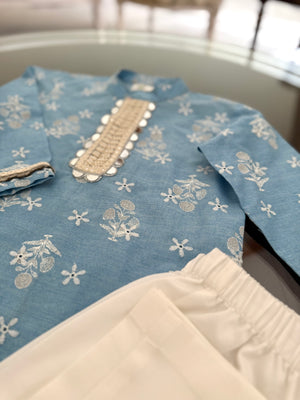 Blue Booti Kurta Pyjama set