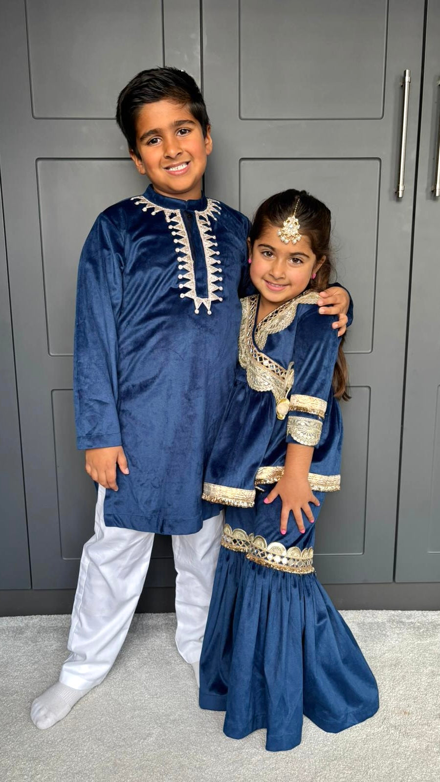 Navy Velvet Girls Sharara Set