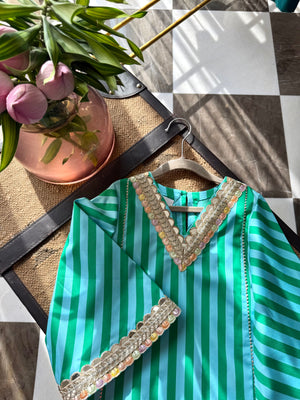 Peacock Stripe Girls Kurta Pyjama Set