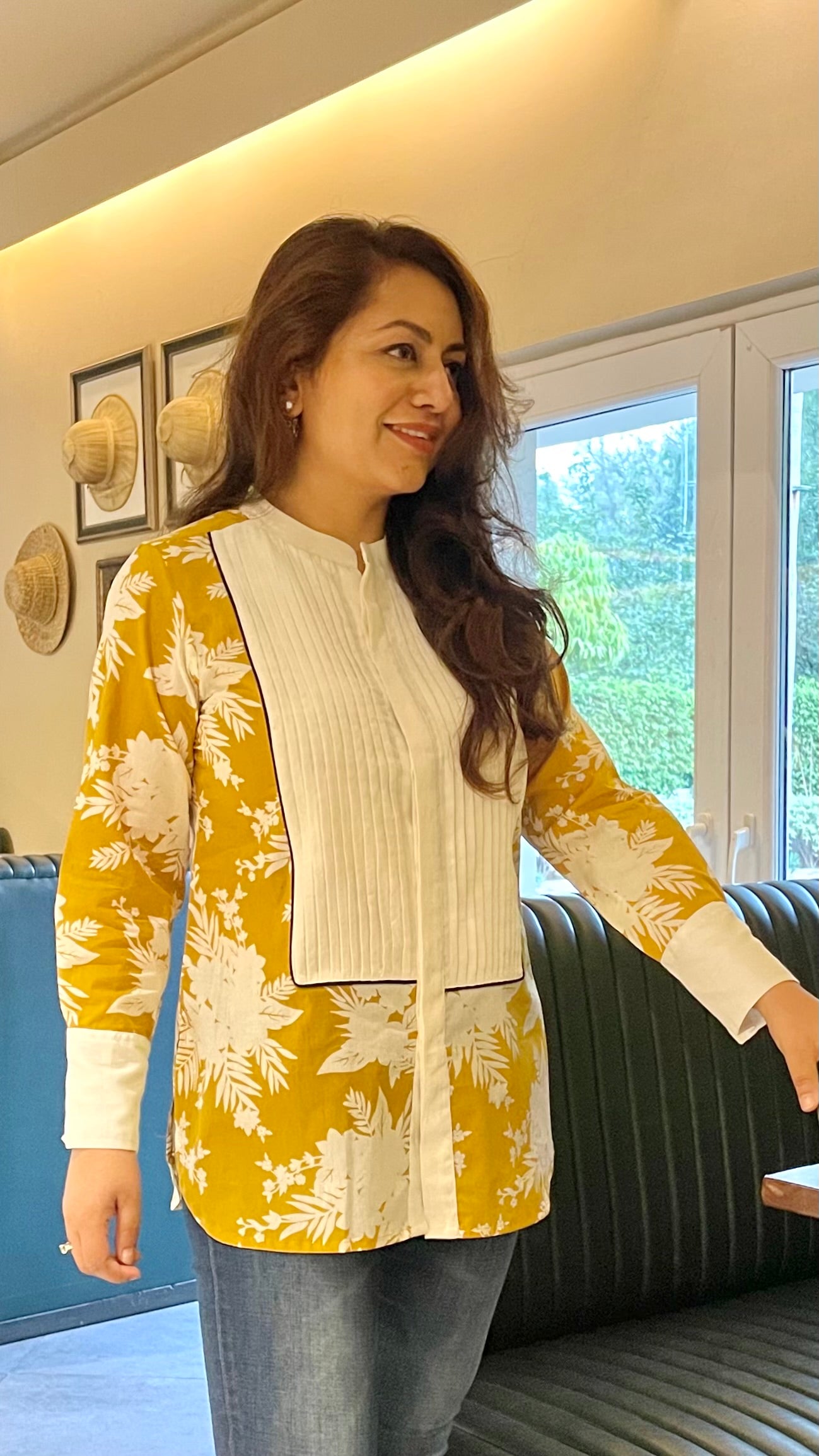 Mustard Floral Pintucks Shirt