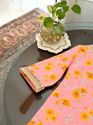 Peach Sunflower Girls Kurta Set.