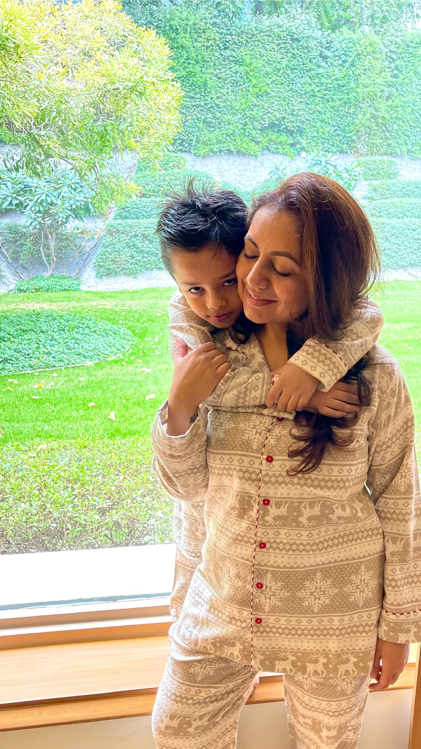 Surbhi’s Beige Reindeer Flannel Nightwear