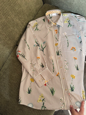 Beige Stripe Floral Shirt