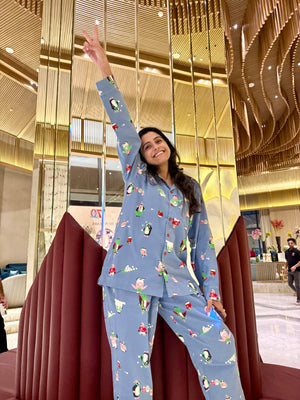 Blue Penguins Flannel Nightwear