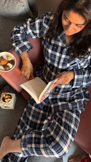 Blue Hearts Flannel Nightwear