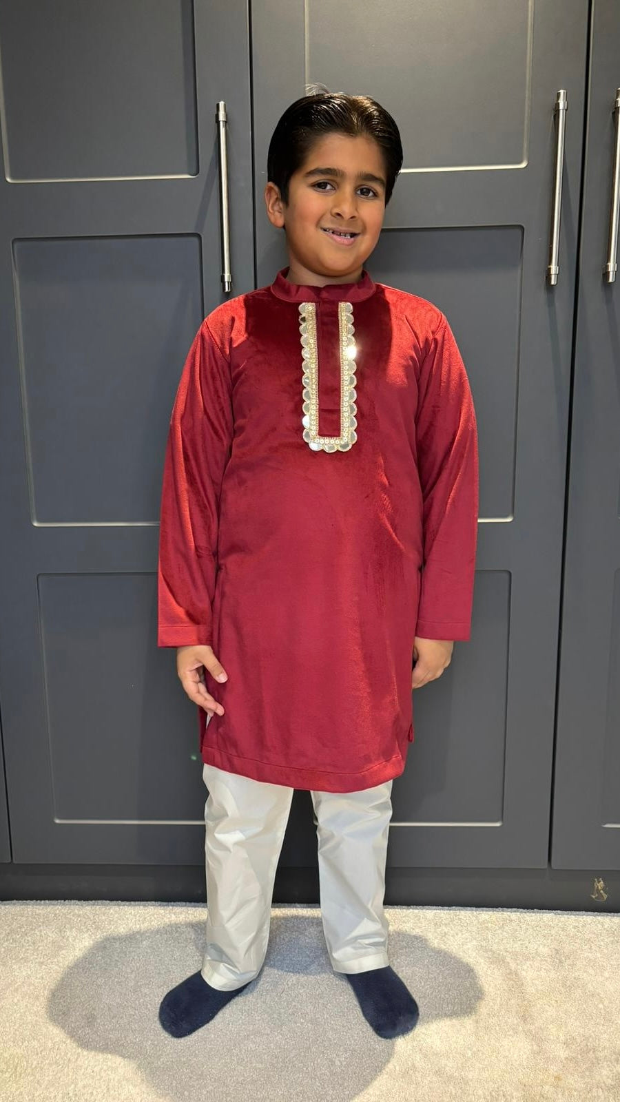 Maroon Velvet Boys Kurta set