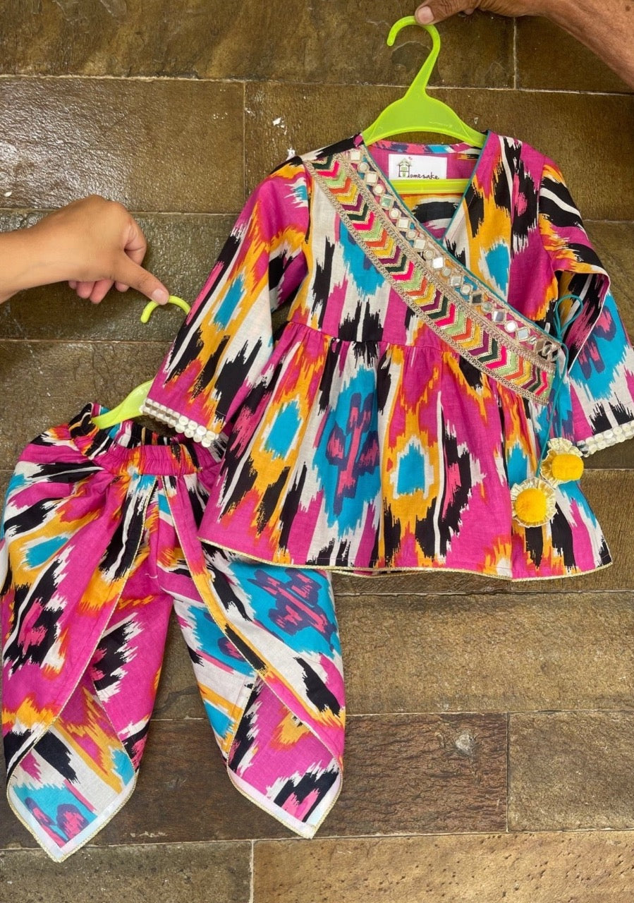 Pink Ikat Girls Dhoti Set
