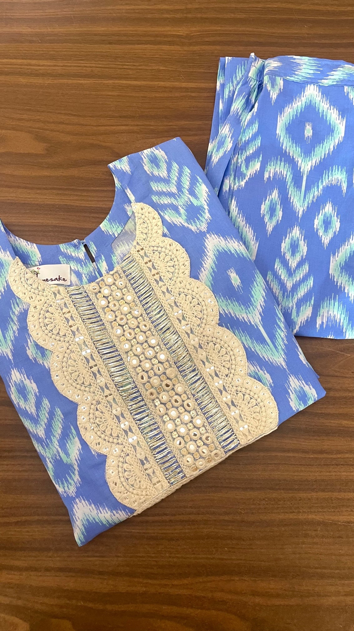 Blue Ikat Kurta Set