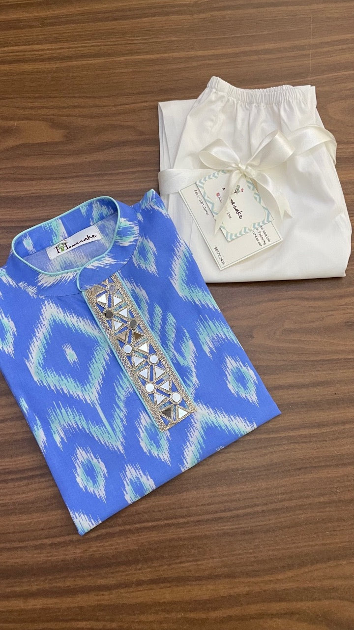 Blue Ikat Boys Kurta Set