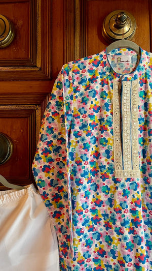 Blue Floral Men's Kurta Set