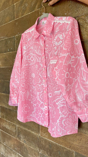 Pink Floral Linen Shirt