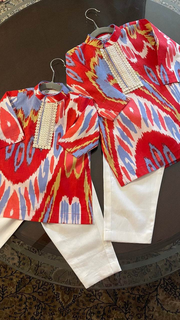 Red Ikat Boys Kurta Set